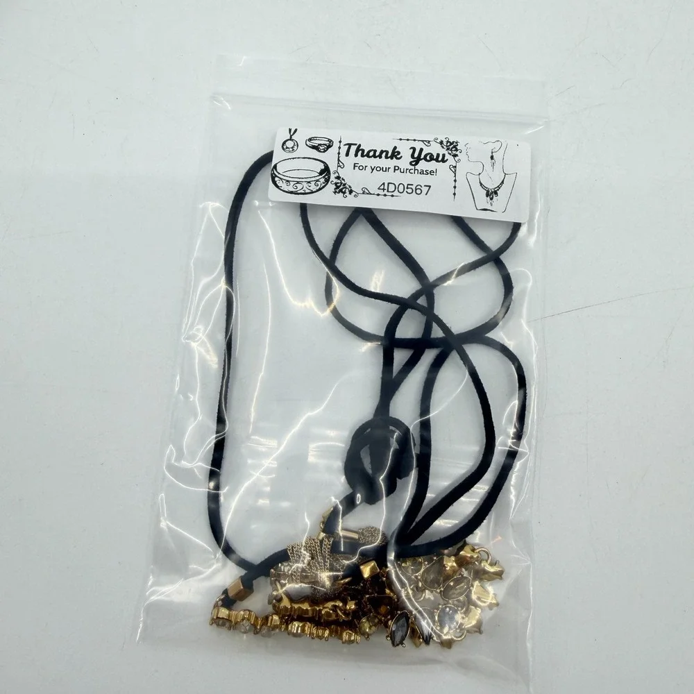 Gold Tone Smoky Gray Champagne Faceted Crystal Teardrop Cord Statement Necklace